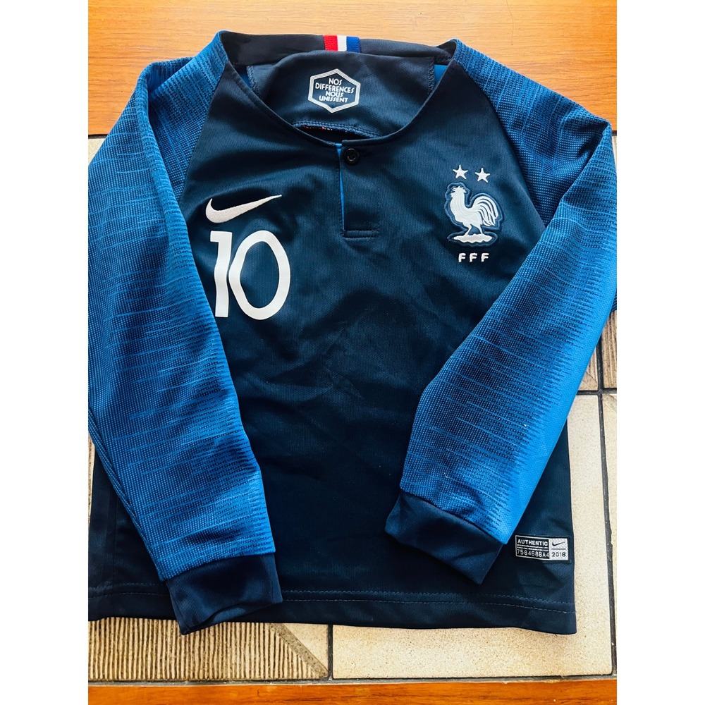 Nike France Mbappe 10 Soccer Jersey 2018 Kids Navy Blue Dri-FIT Authentic Kit
